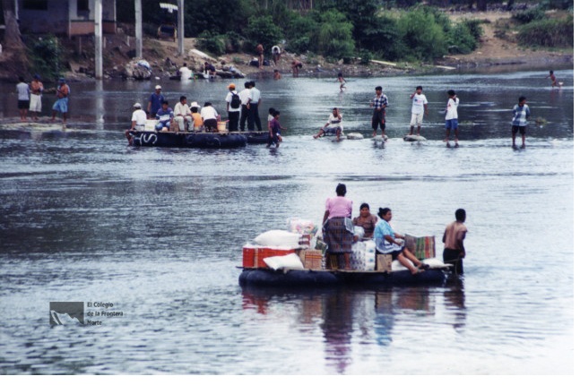 People crossing Suchiate River. 