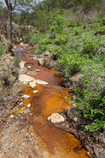 Stream polluted with toxic minerals from the Commerce Group mine. Photo by Scott Fitzmorris.