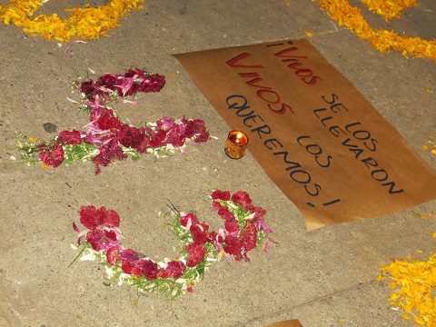 Memorial to disappeared students in Ayotzinapa